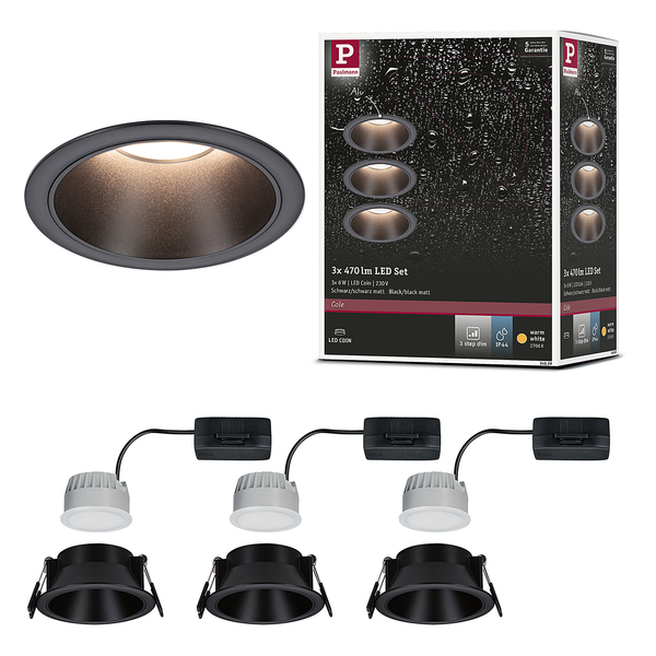 Einbauleuchte Cole Coin - Aluminium / Kunststoff - Schwarz - 3er Set