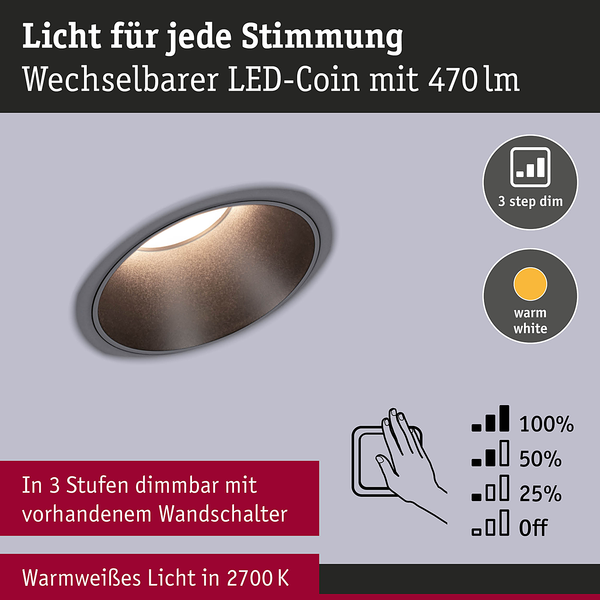 Einbauleuchte Cole Coin - Aluminium / Kunststoff - Schwarz - 3er Set