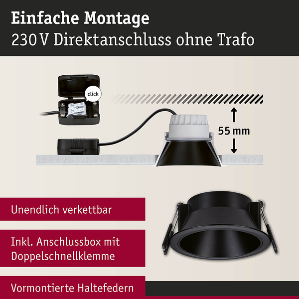 Einbauleuchte Cole Coin - Aluminium / Kunststoff - Schwarz - 3er Set