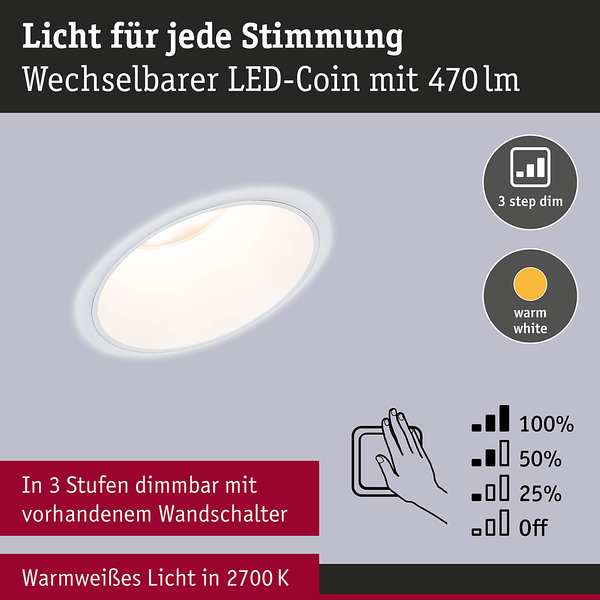 Einbauleuchte Cole Coin - Aluminium / Kunststoff - Weiß - 3er Set