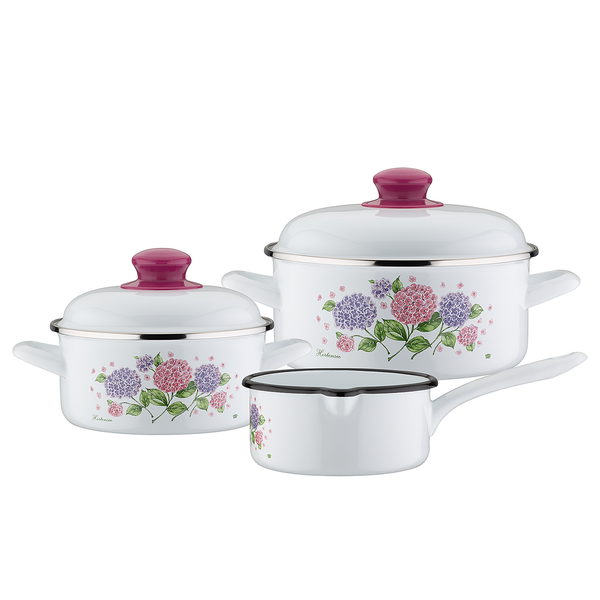 Topfset Hortensie - Stahl - Weiß / Rosa - 5-teilig