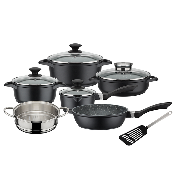 Topfset Gourmet Granit - Aluminium - Grau - 10-teilig
