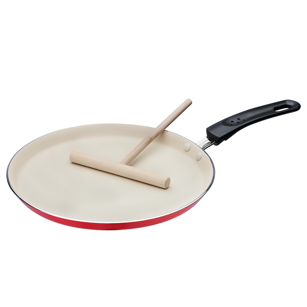 Crepes-Pfanne Jardot 2-teilig - Aluminium - inkl. Teigverteiler - Rot / Beige
