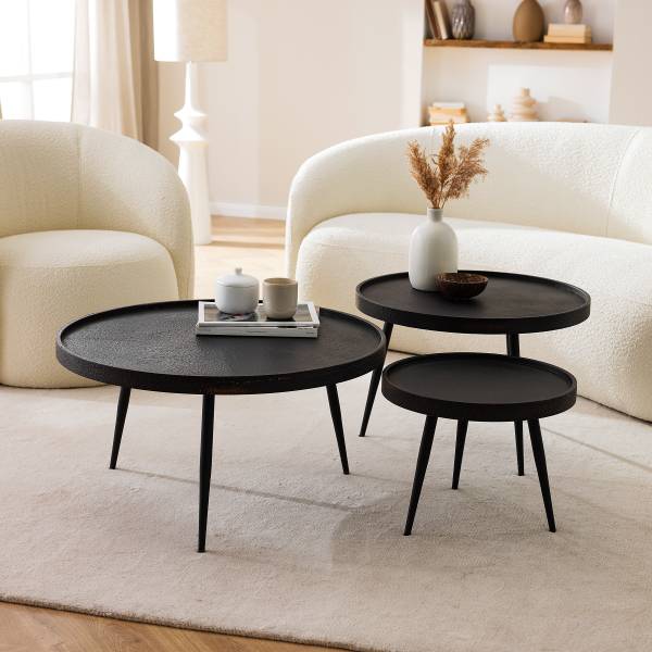 Couchtisch IKOMWA - Antik Schwarz / Schwarz - Durchmesser: 62 cm