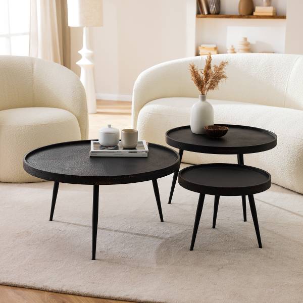 Couchtisch IKOMWA - Antik Schwarz / Schwarz - Durchmesser: 75 cm