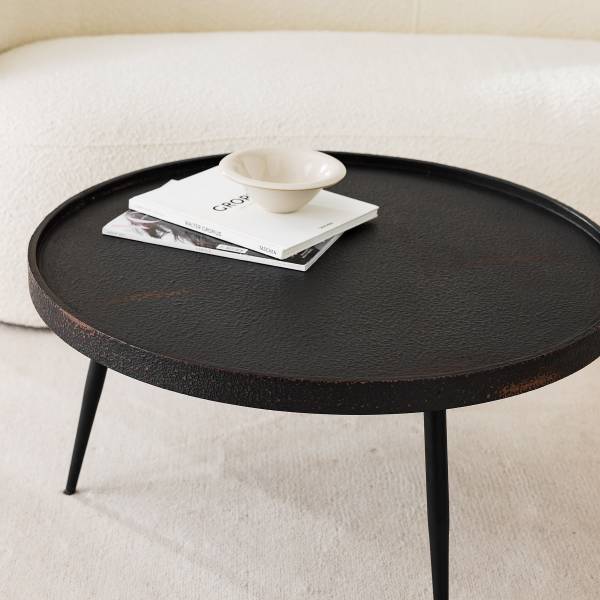 Couchtisch IKOMWA - Antik Schwarz / Schwarz - Durchmesser: 75 cm