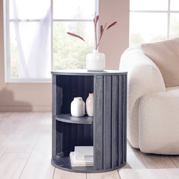 Massiver Couchtisch PANOTA - Akazie Schwarz - Durchmesser: 50 cm