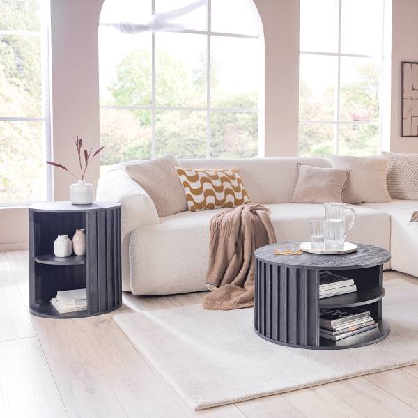 Massiver Couchtisch PANOTA - Akazie Schwarz - Durchmesser: 50 cm