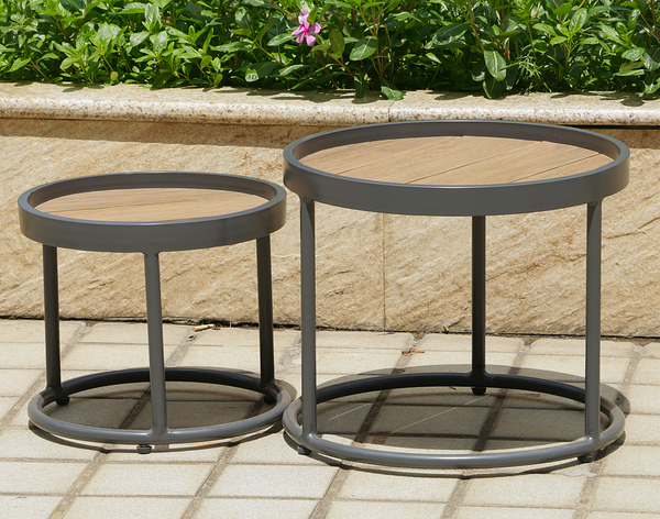 Beistelltisch Silea 2er-Set - Aluminium / Teakholz Massiv - Braun / Schwarz