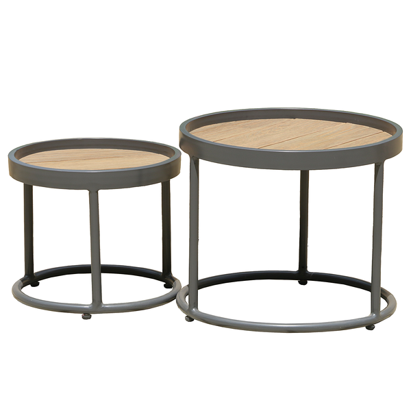 Beistelltisch Silea 2er-Set - Aluminium / Teakholz Massiv - Braun / Schwarz