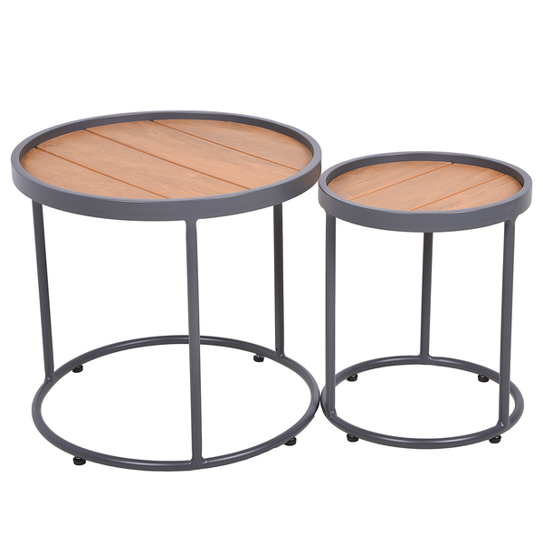 Beistelltisch Silea 2er-Set - Aluminium / Teakholz Massiv - Braun / Schwarz