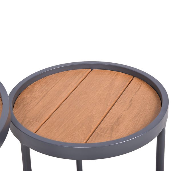 Beistelltisch Silea 2er-Set - Aluminium / Teakholz Massiv - Braun / Schwarz