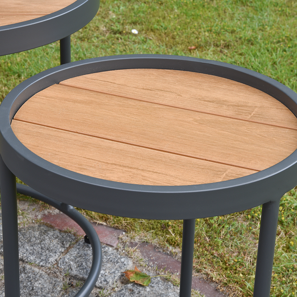 Beistelltisch Silea 2er-Set - Aluminium / Teakholz Massiv - Braun / Schwarz