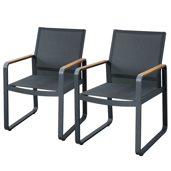 Gartensessel Silea 2er-Set - Aluminium / Teakholz Massiv - Braun / Schwarz