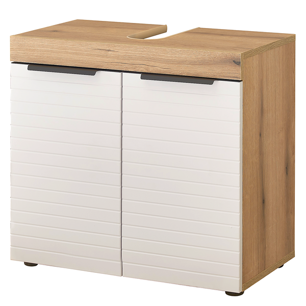 Waschbeckenunterschrank Nison - Weiß / Eiche Dekor - Breite: 60 cm