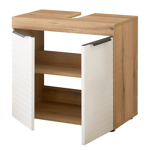 Waschbeckenunterschrank Nison - Weiß / Eiche Dekor - Breite: 60 cm