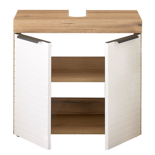 Waschbeckenunterschrank Nison - Weiß / Eiche Dekor - Breite: 60 cm