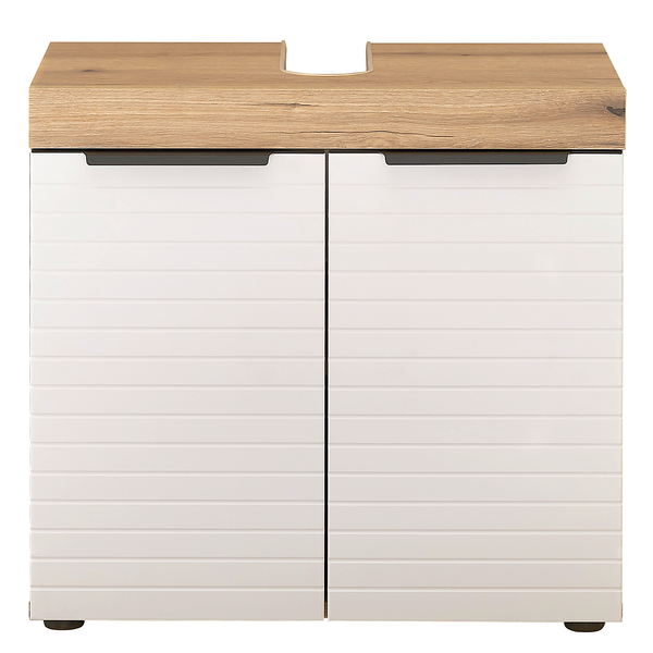 Waschbeckenunterschrank Nison - Weiß / Eiche Dekor - Breite: 60 cm