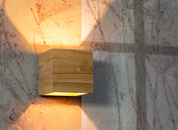 Wandleuchte Block Wood - Eiche Massiv - Eiche / Schwarz - 1-flammig