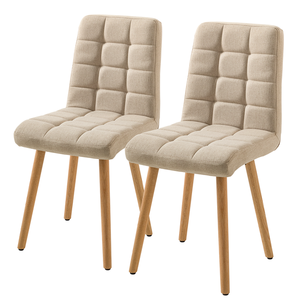 Polsterstuhl Doskie II - Leinen / Eiche massiv - Beige - 2er Set