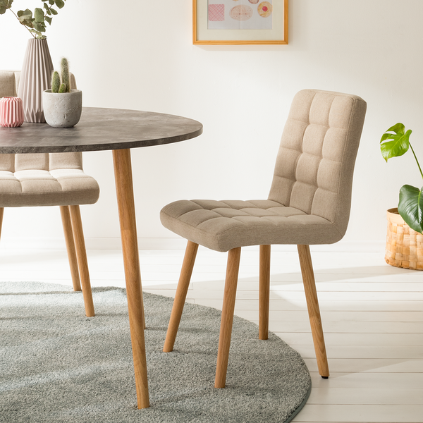 Polsterstuhl Doskie II - Leinen / Eiche massiv - Beige - 2er Set