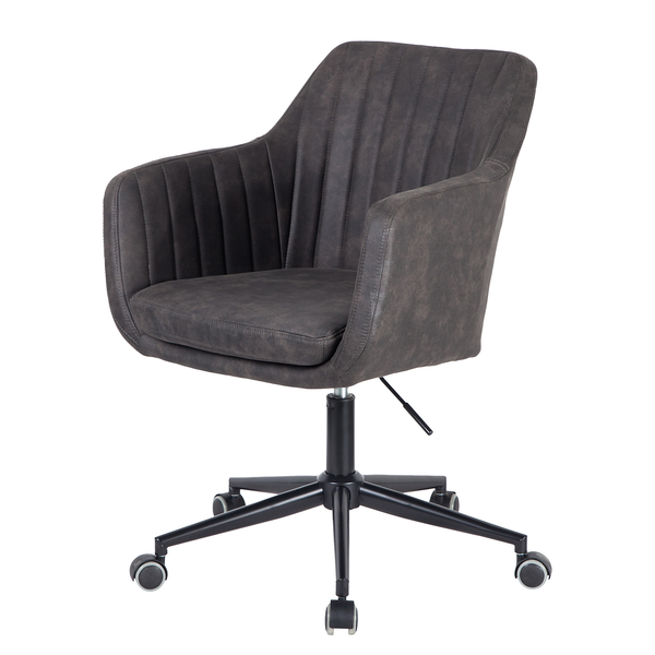 Bürodrehstuhl Leedy - Kunstleder / Stahl - Vintage Grau / Schwarz