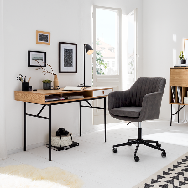 Bürodrehstuhl Leedy - Kunstleder / Stahl - Vintage Grau / Schwarz