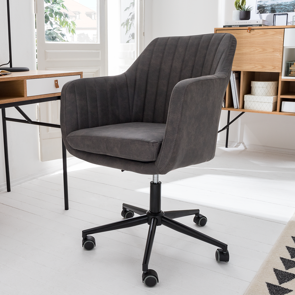 Bürodrehstuhl Leedy - Kunstleder / Stahl - Vintage Grau / Schwarz