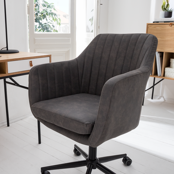 Bürodrehstuhl Leedy - Kunstleder / Stahl - Vintage Grau / Schwarz