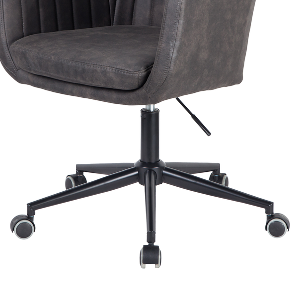 Bürodrehstuhl Leedy - Kunstleder / Stahl - Vintage Grau / Schwarz