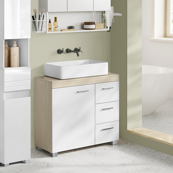 Waschbeckenunterschrank Buraw - Weiß / Beige