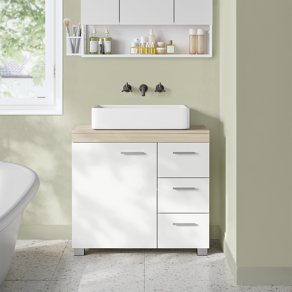 Waschbeckenunterschrank Buraw - Weiß / Beige