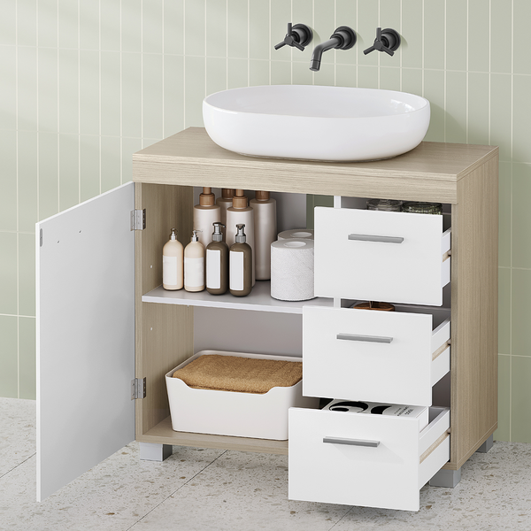 Waschbeckenunterschrank Buraw - Weiß / Beige