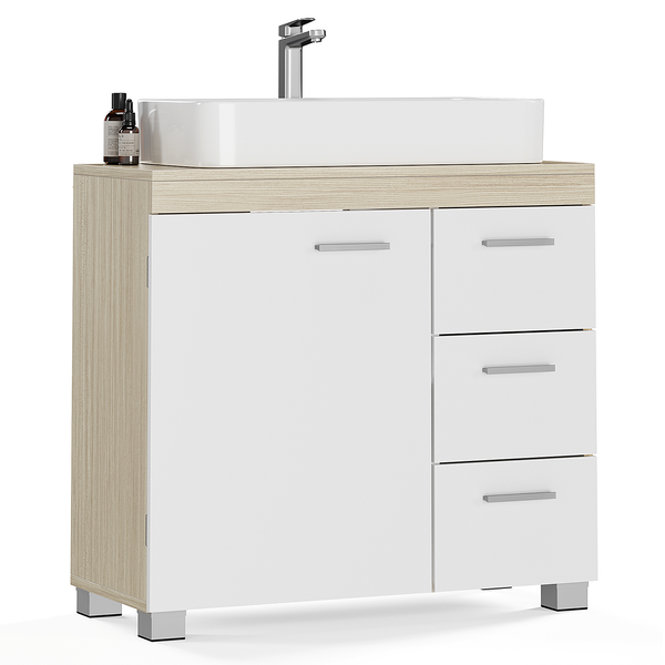 Waschbeckenunterschrank Buraw - Weiß / Beige