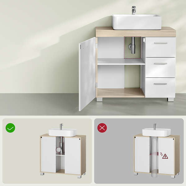 Waschbeckenunterschrank Buraw - Weiß / Beige