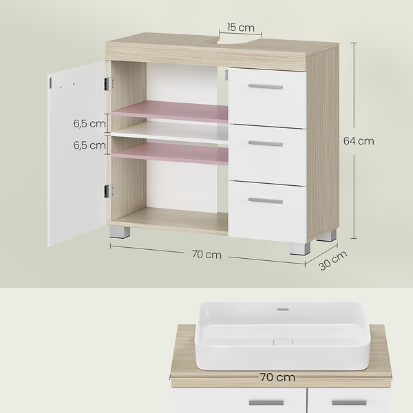 Waschbeckenunterschrank Buraw - Weiß / Beige