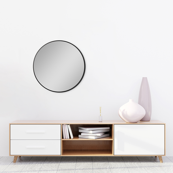 Wandspiegel Picasso rund - Spiegelglas / Aluminium - Schwarz - Durchmesser: 60 cm