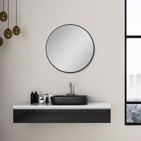 Wandspiegel Picasso rund - Spiegelglas / Aluminium - Schwarz - Durchmesser: 60 cm