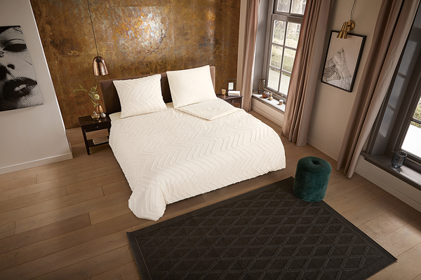 Microfaser Bettwäsche Zigzag - Microfaser - Creme - 155 x 220 cm + Kissen 80 x 80 cm