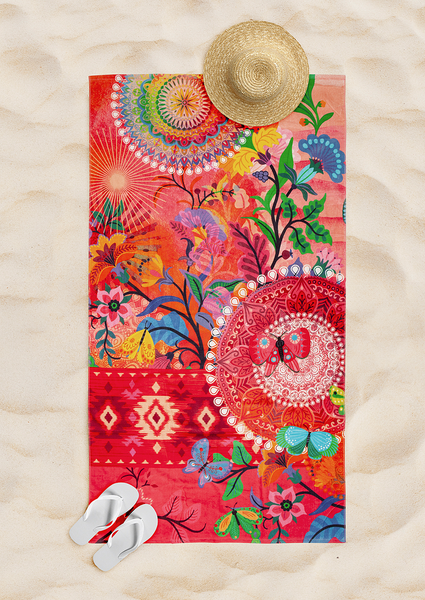 Strandtuch Giselah - Baumwolle - Rot - 100 x 180 cm
