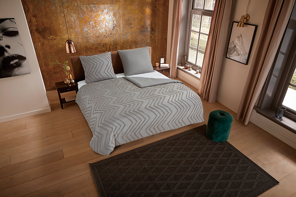 Microfaser Bettwäsche Zigzag - Microfaser - Taupe - 140 x 200/220 cm + Kissen 70 x 60 cm