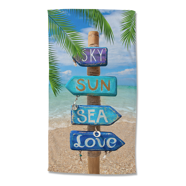 Strandtuch Happy Place - Polysamt - Blau - 100 x 180 cm