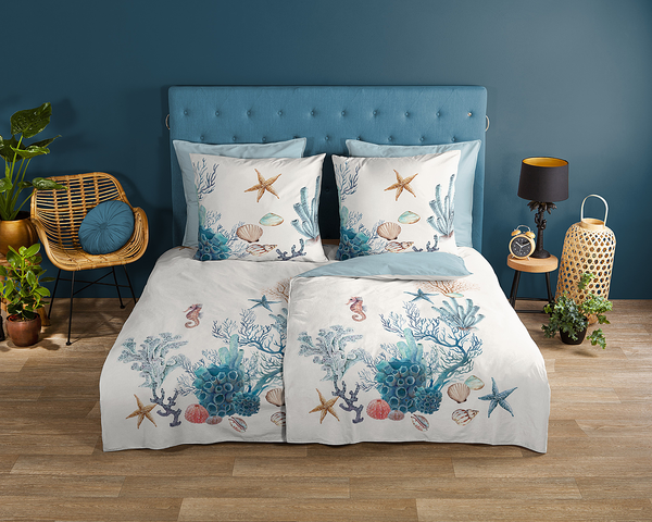 Renforcé Bettwäsche Reine - Renforcé - Blau - 200 x 200 cm + 2 Kissen 80 x 80 cm