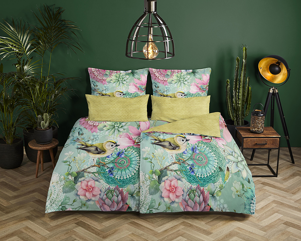 Satin Bettwäsche Xabine - Satin - Mintgrün - 135 x 200 cm + Kissen 80 x 80 cm