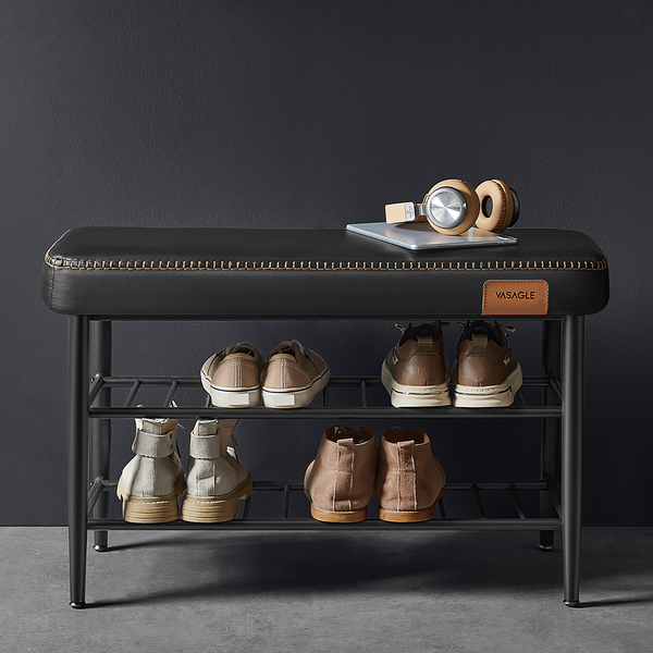 Schuhbank Rutuxo - Kunstleder / Metall - Schwarz