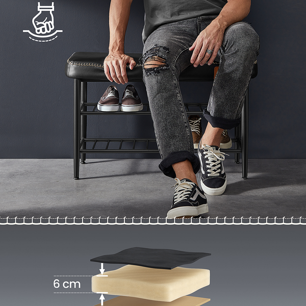 Schuhbank Rutuxo - Kunstleder / Metall - Schwarz