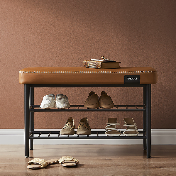 Schuhbank Rutuxo - Kunstleder / Metall - Cognac