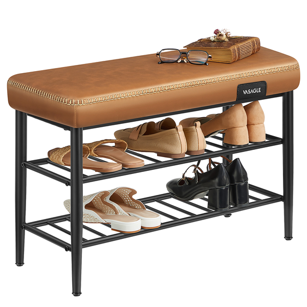 Schuhbank Rutuxo - Kunstleder / Metall - Cognac