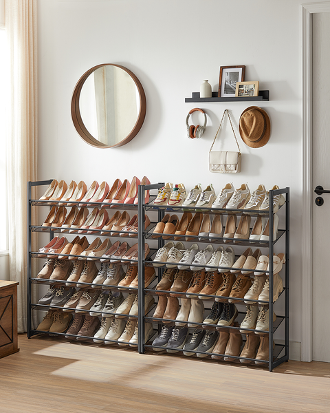 Schuhregal Heckfield II - Metall - Schwarz - Höhe: 221 cm