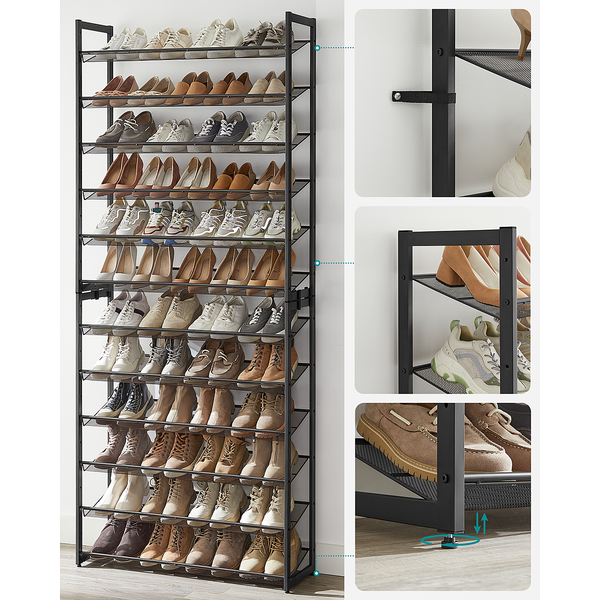 Schuhregal Heckfield II - Metall - Schwarz - Höhe: 221 cm